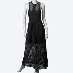 Black Lace High Neck Sleeveless Maxi Dress Womens L Goth Whimsygoth Sheer Hyfve